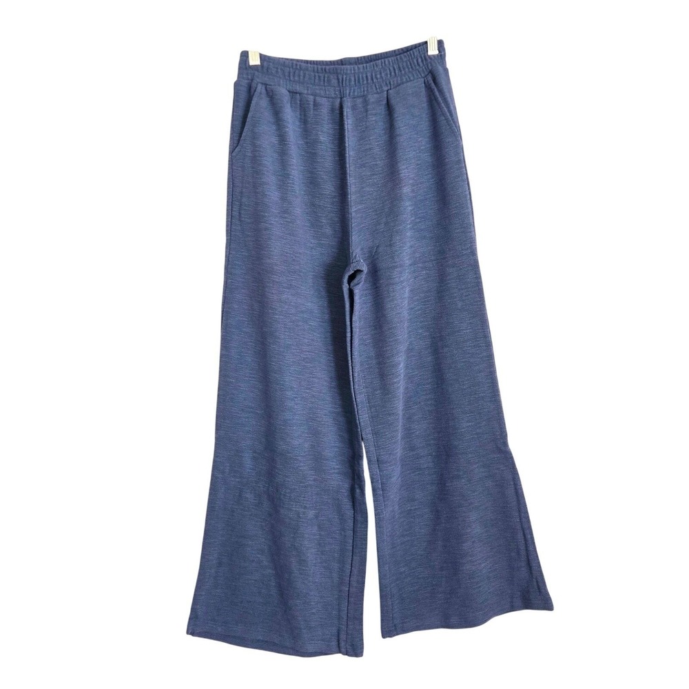 Zenana Women Blue Marled Knit Wide Leg Lounge Pants High Rise Pockets L CP-3455Y
